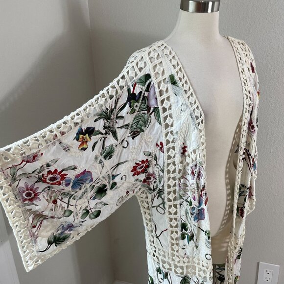 Anthropologie Womens One Size Clea Crochet Floral Embroidered Kimono Jacket - Picture 6 of 14